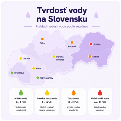 Mapa tvrdosti vody na Slovensku