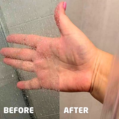 Limescale in the shower – before and after