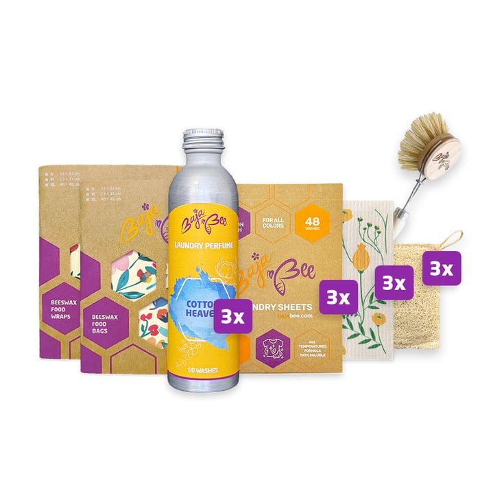 Home Eco Set Premium | Vrećica od pčelinjeg voska + Omoti od pčelinjeg voska + 3 x Parfem za rublje + 3 x Trake za pranje rublja + Kućni pomagači