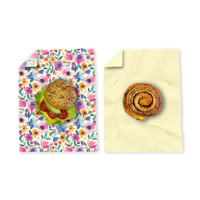 Beeswax wraps - 2 x M, Bloom & Orange Dots