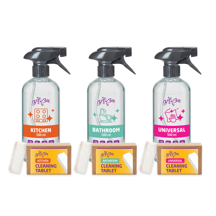 Starter pack – Kitchen, Bathroom and Universal cleaning tablets – 3 Tablets + 3 × Bottle