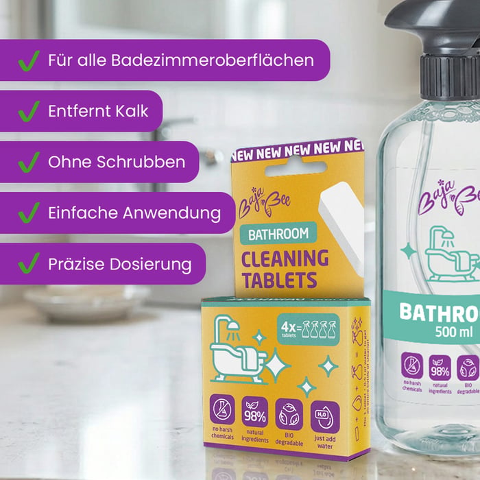 Starterpaket - Reinigungstabletten für das Badezimmer 4 Stk. + Flasche