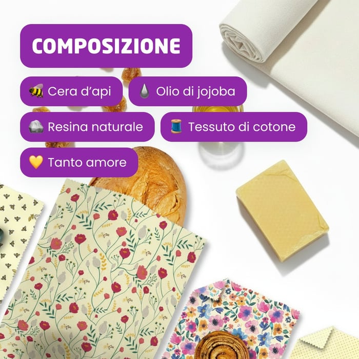 Sacchetto in cera d'api - XL, Fiori, 1 pz.
