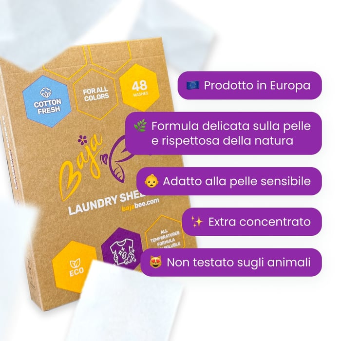 Detersivo in fogli BajaBee - Cotton Fresh, 48 lavaggi