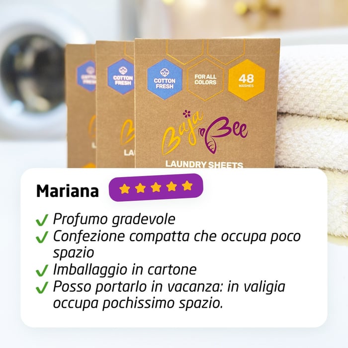 Detersivo in fogli BajaBee - Cotton Fresh, 48 lavaggi