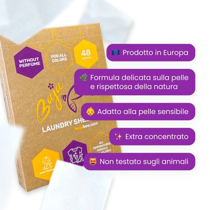 Detersivo in fogli BajaBee - Senza profumo, 48 lavaggi
