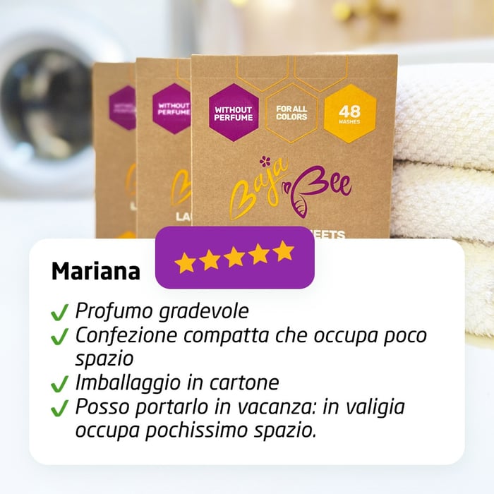 Detersivo in fogli BajaBee - Senza profumo, 48 lavaggi